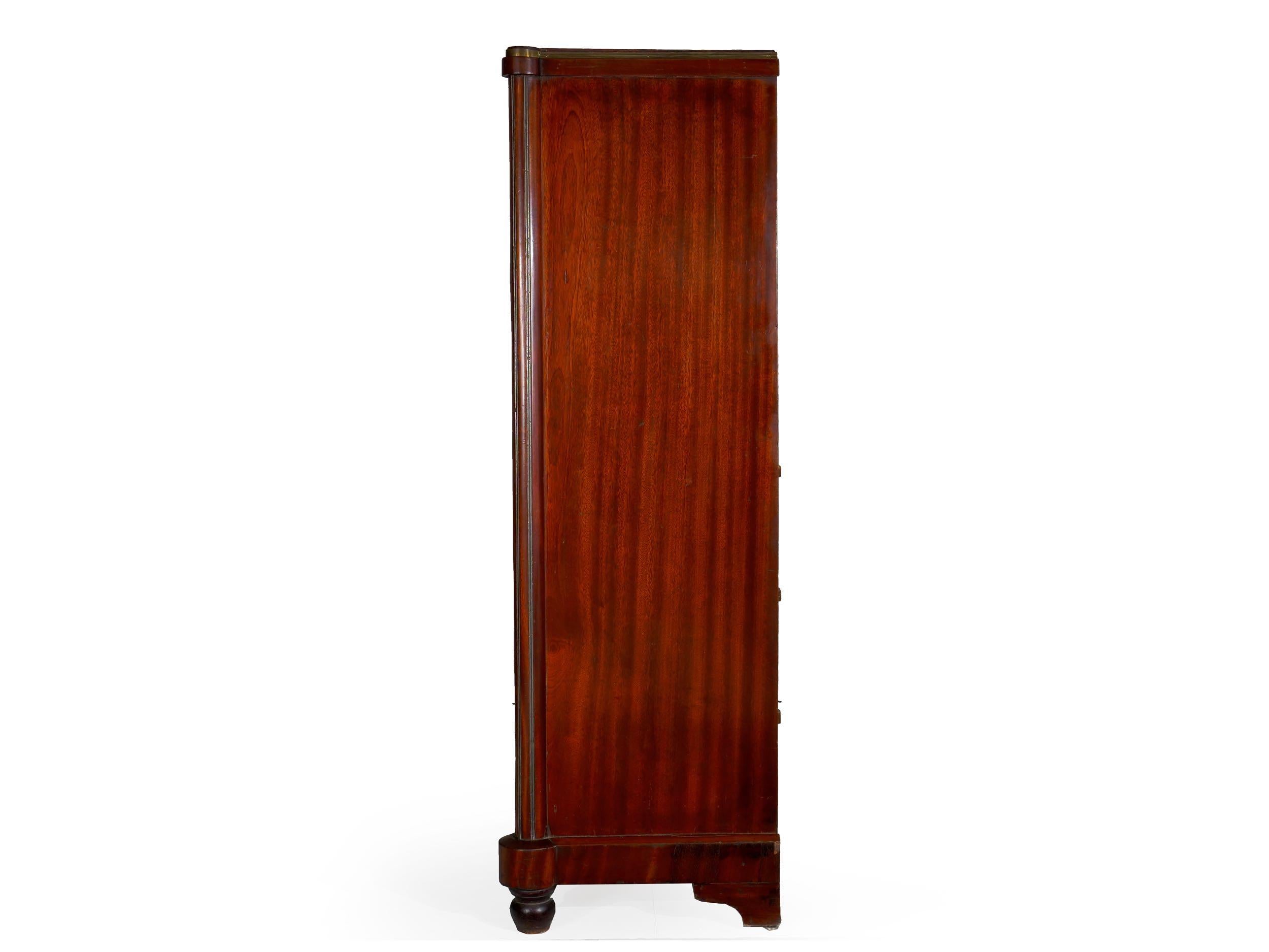 19th Century Russian Neoclassical Antique Mahogany Armoire Cabinet over Chest of Drawers