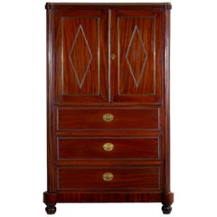 Russian Neoclassical Antique Mahogany Armoire Cabinet over Chest of Drawers