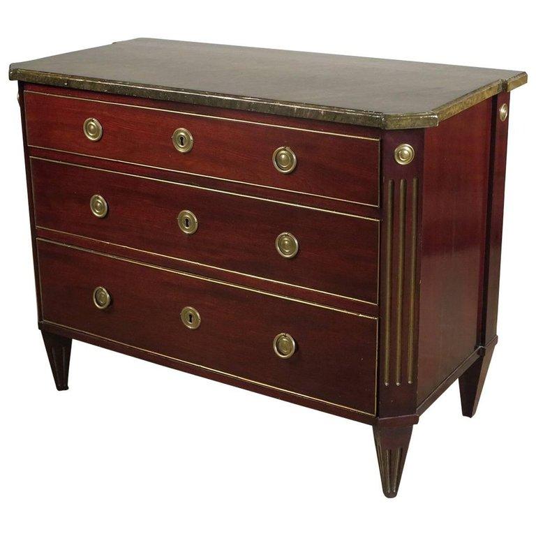 19th Century  Russian Neoclassical Brass Mounted Mahogany Commode  For Sale