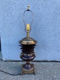 French Neoclassical Bronze and Leather Urn-Form Peacock Lamp