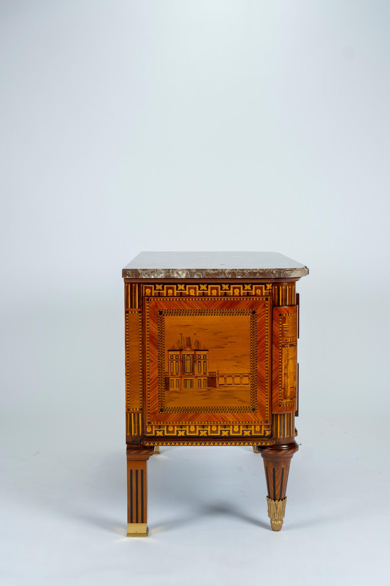 Inlay Russian Neoclassical Commode with Marble Top