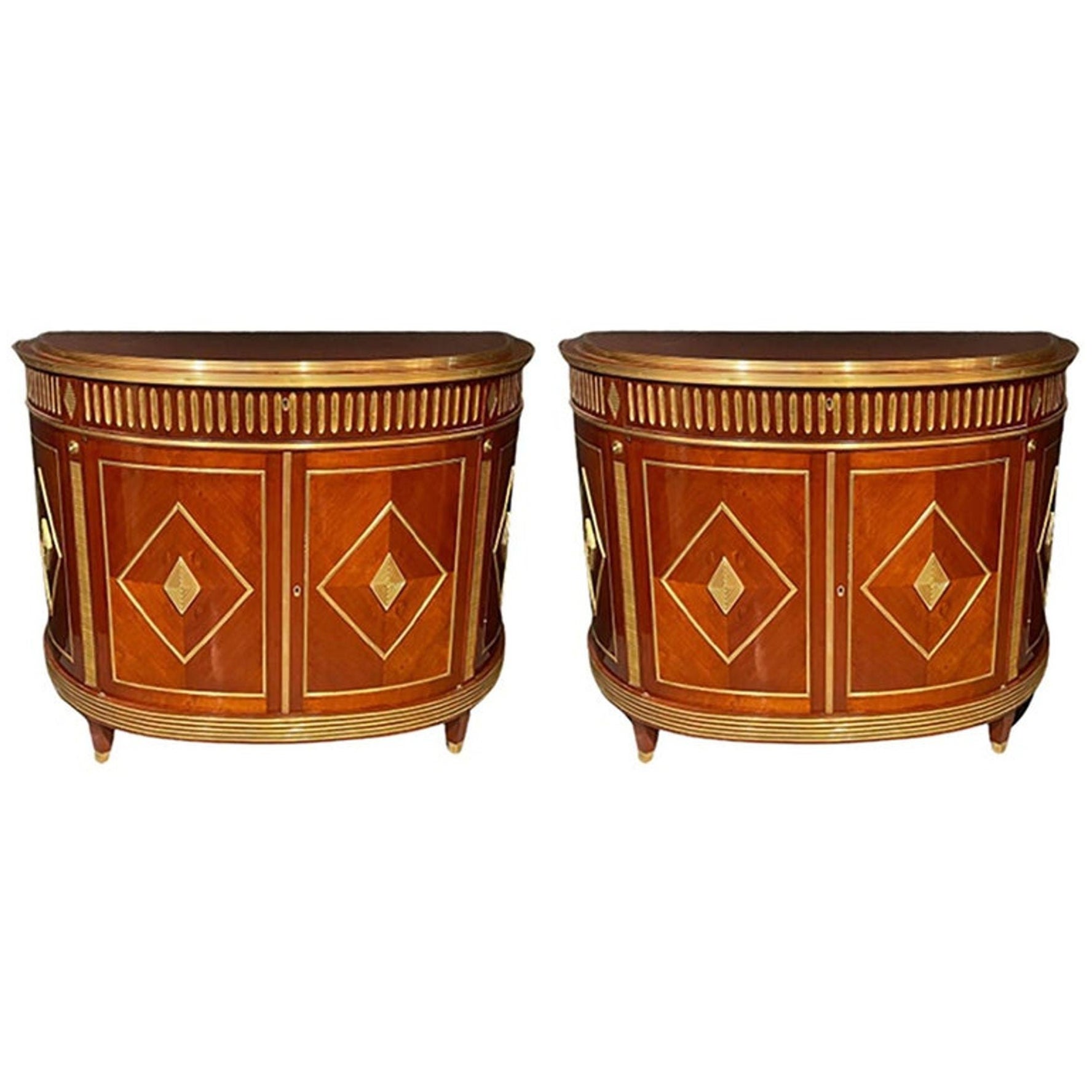 Russian Neoclassical, Demilune Servers, Mahogany, Brass, 20th C.