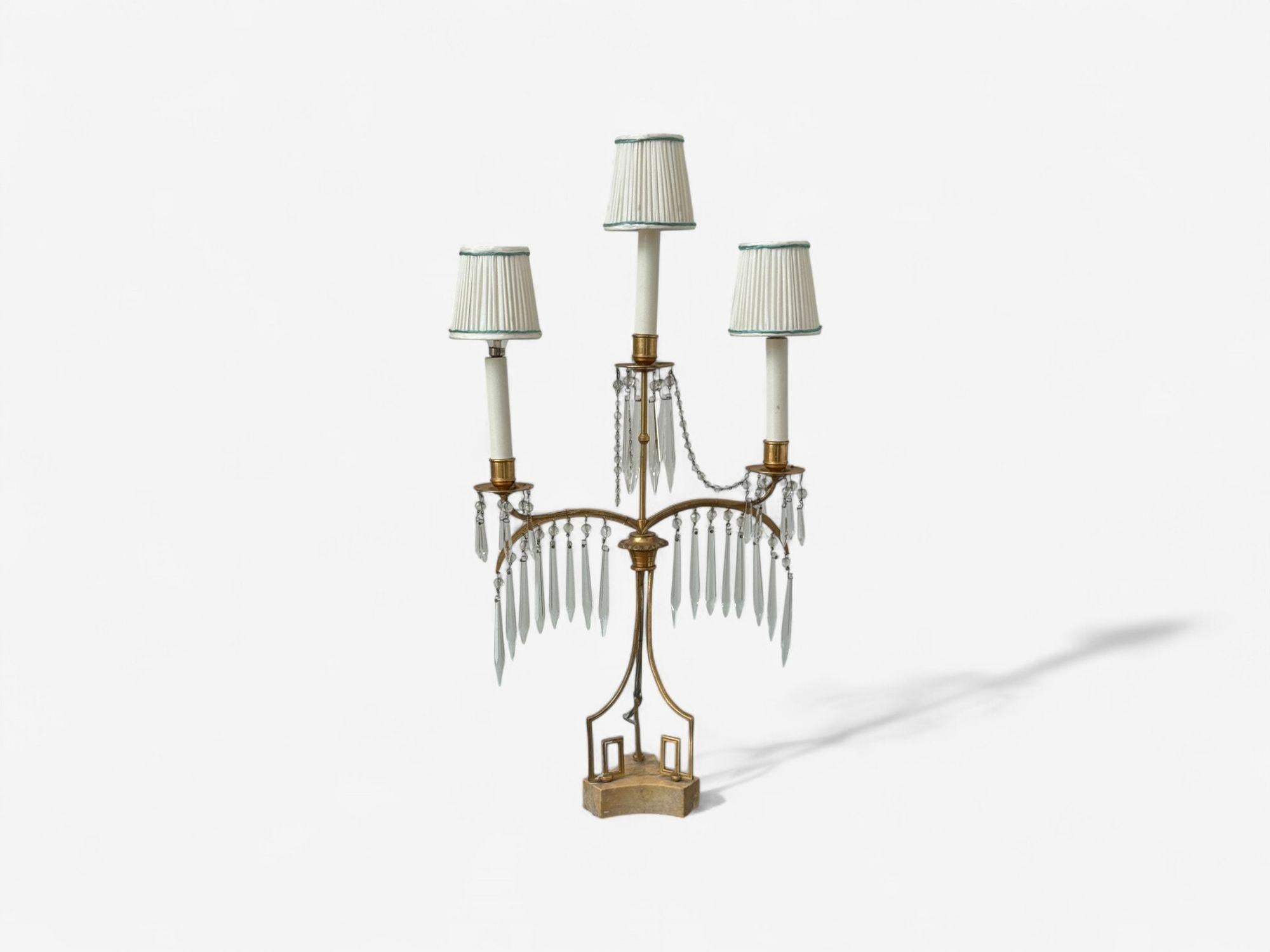 Russian Neoclassical, Dore Bronze, Crystal, Marble, Table Lamps, Russia, 19th c. In Good Condition For Sale In Manhasset, NY
