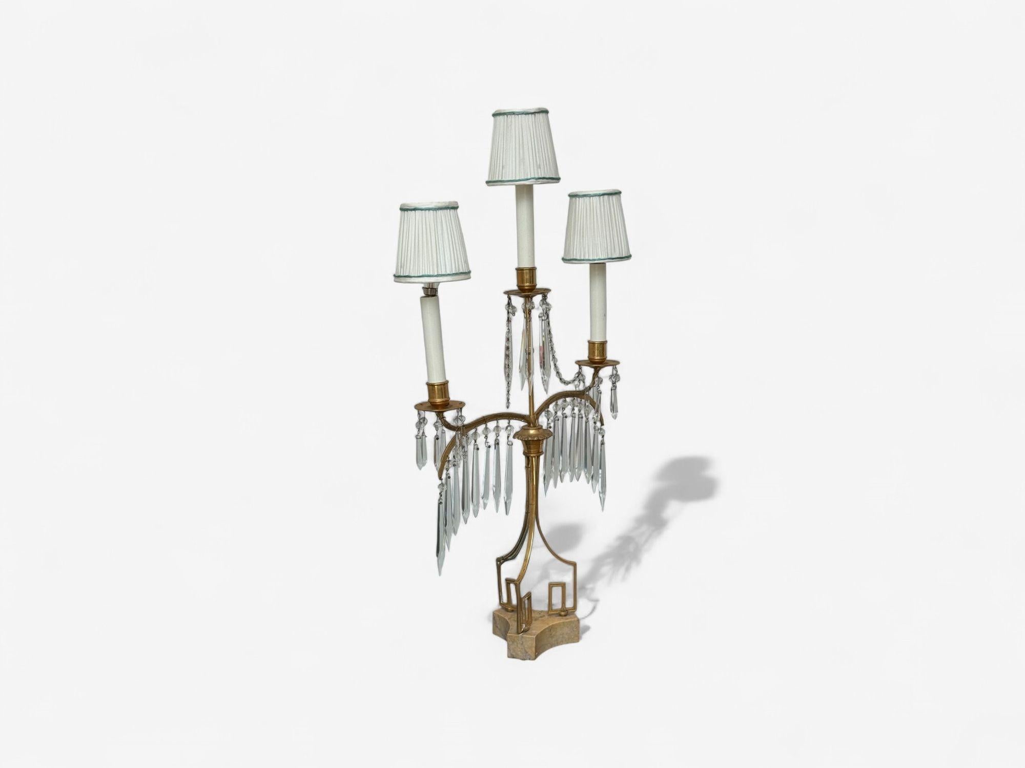 Russian Neoclassical, Dore Bronze, Crystal, Marble, Table Lamps, Russia, 19th c. For Sale 2