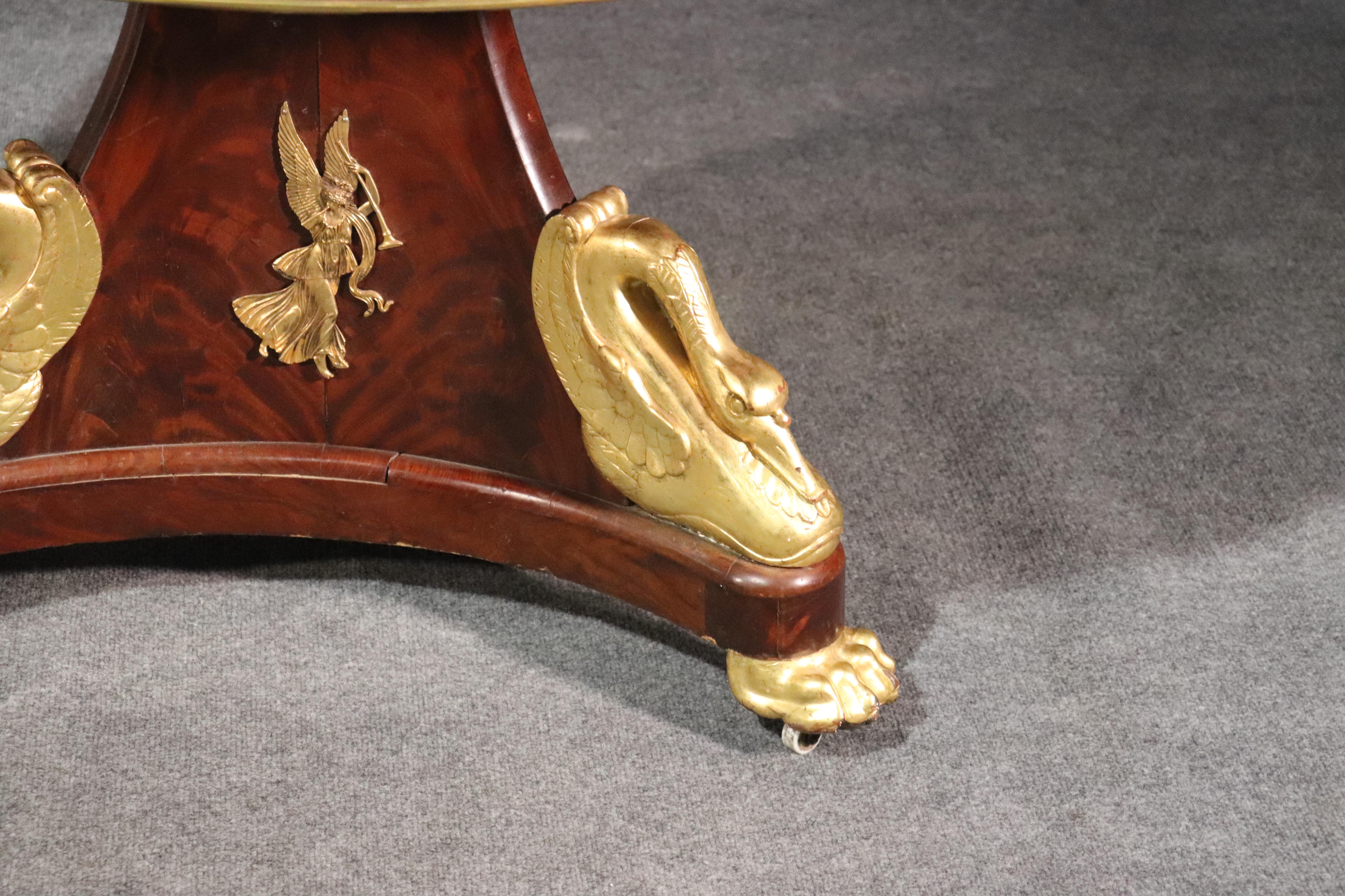 Early 19th Century Russian Neoclassical Gilded Mahogany Center Table with Swans and Bronze C1800