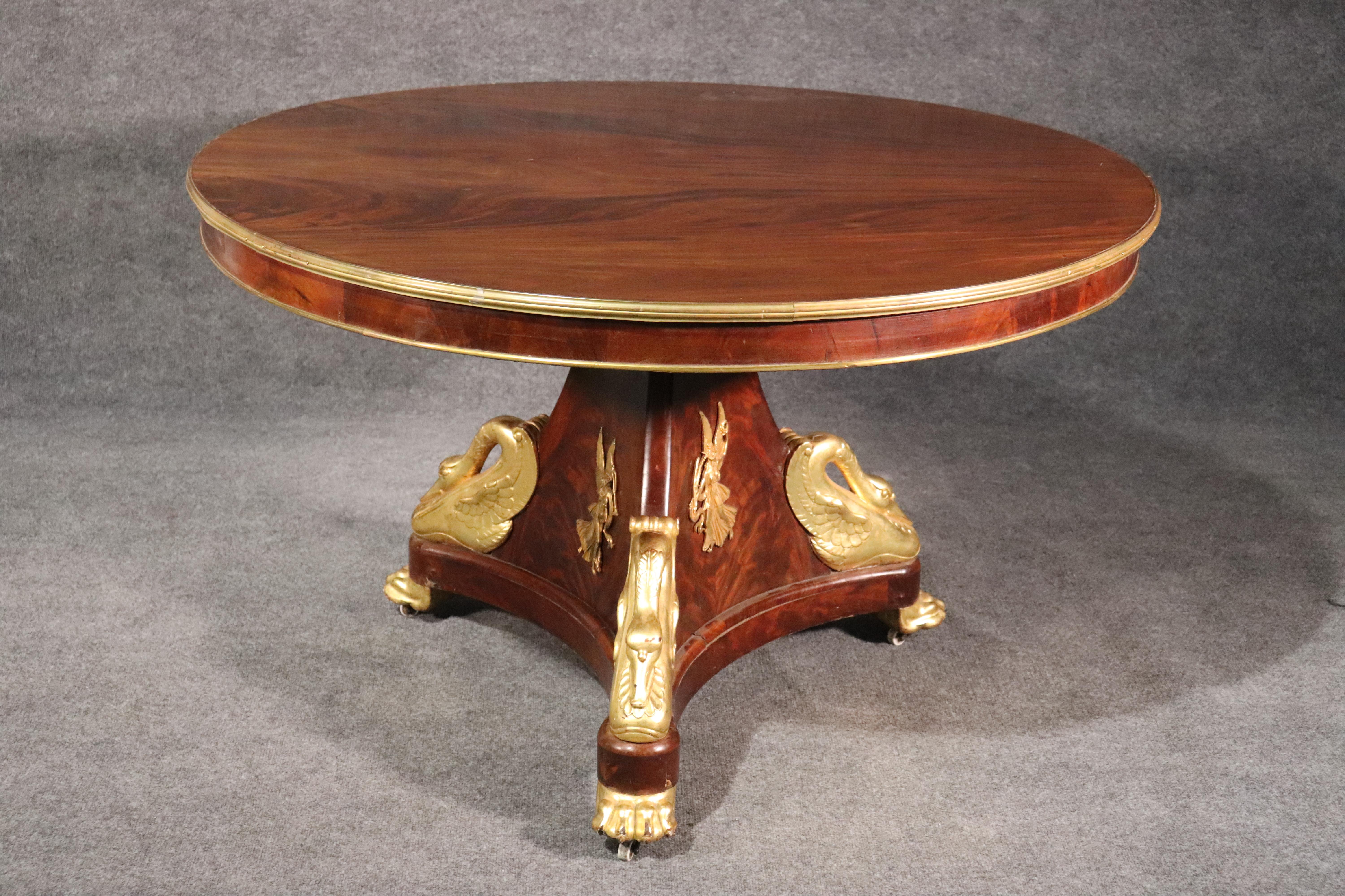 Russian Neoclassical Gilded Mahogany Center Table with Swans and Bronze C1800 3