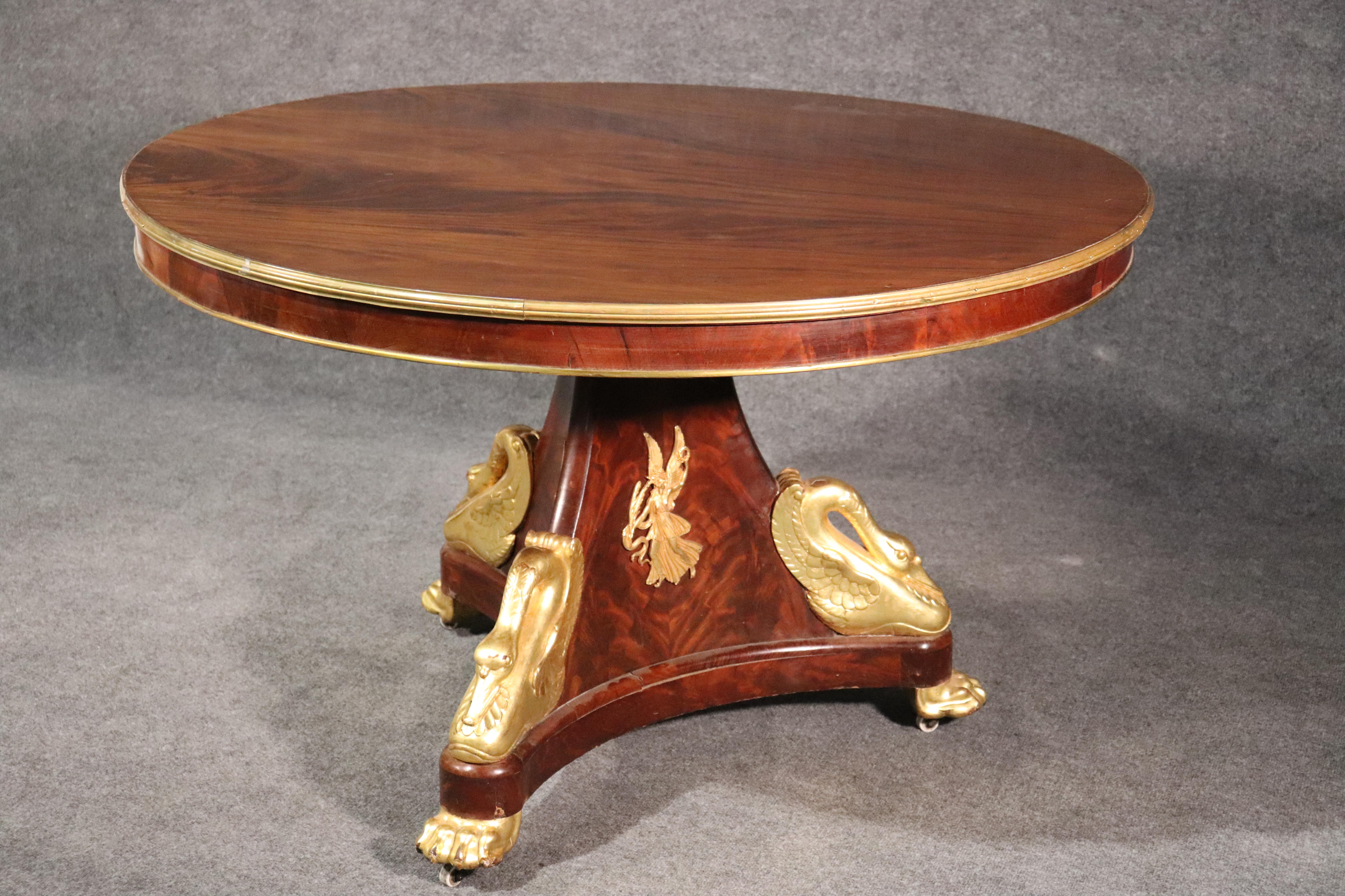 Russian Neoclassical Gilded Mahogany Center Table with Swans and Bronze C1800 4
