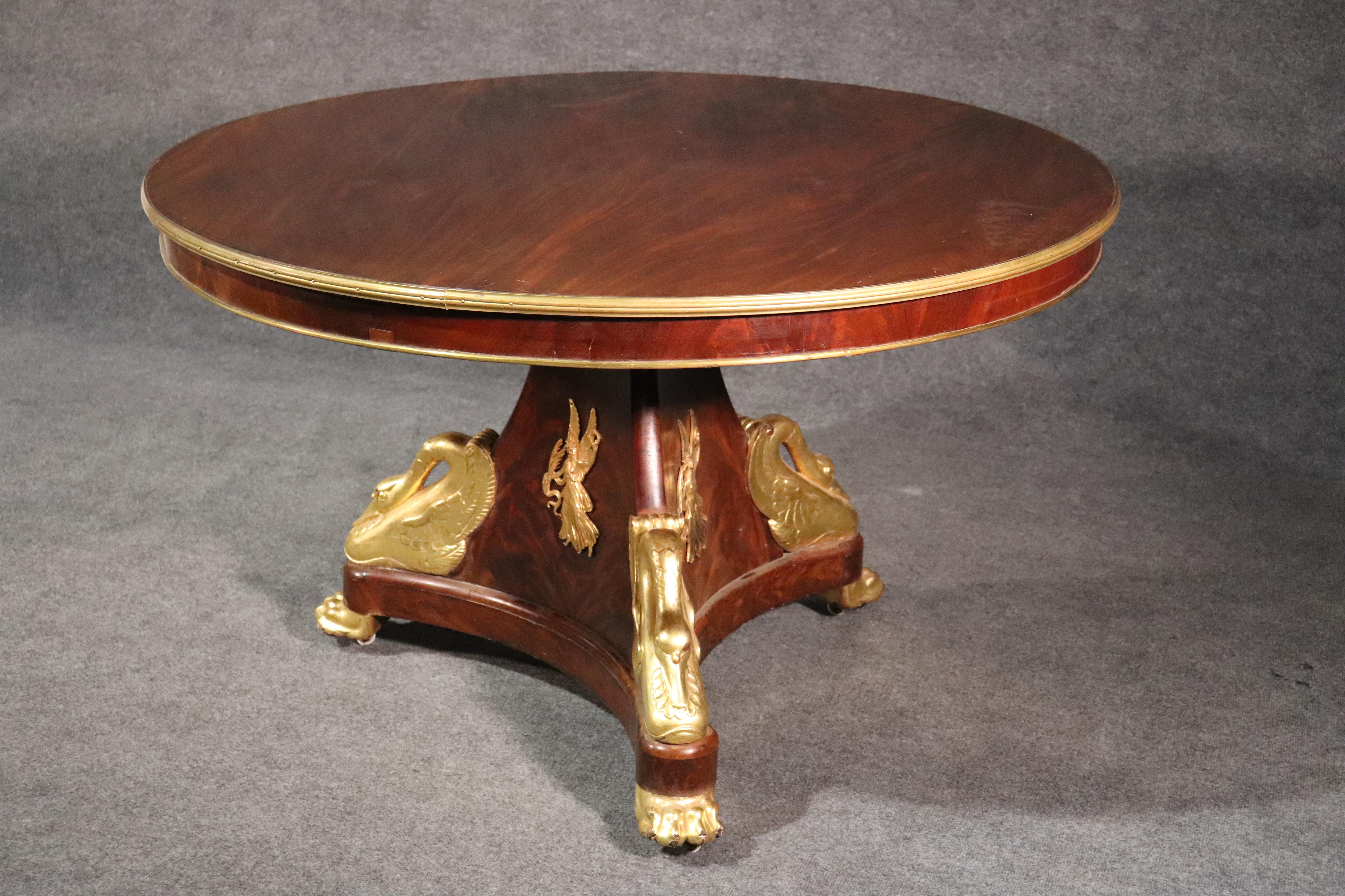 Russian Neoclassical Gilded Mahogany Center Table with Swans and Bronze C1800 5