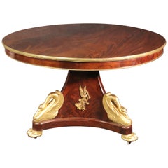 Russian Neoclassical Gilded Mahogany Center Table with Swans and Bronze C1800