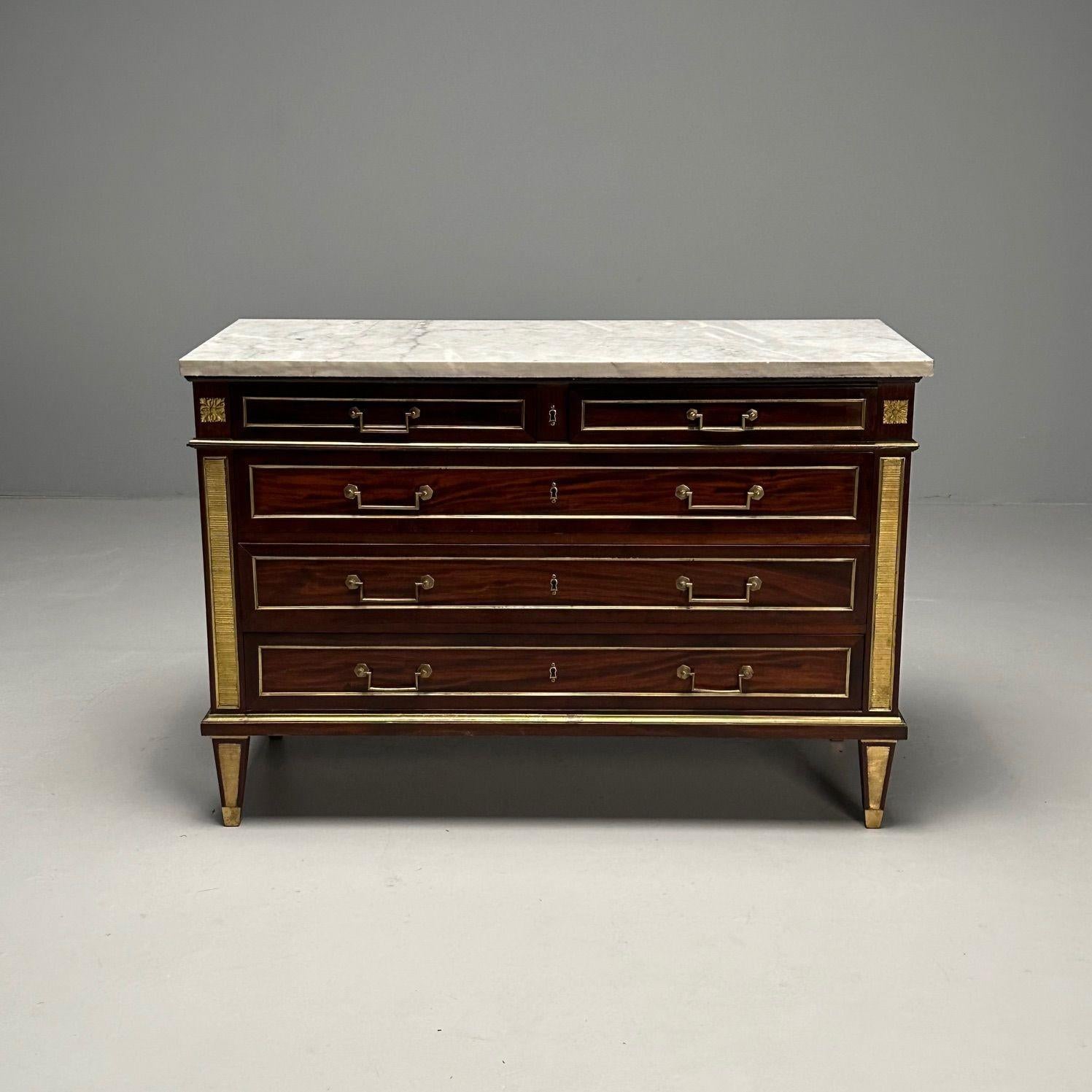 French Russian Neoclassical, Louis XVI, Commode, Mahogany, Marble, France, 19th Century For Sale