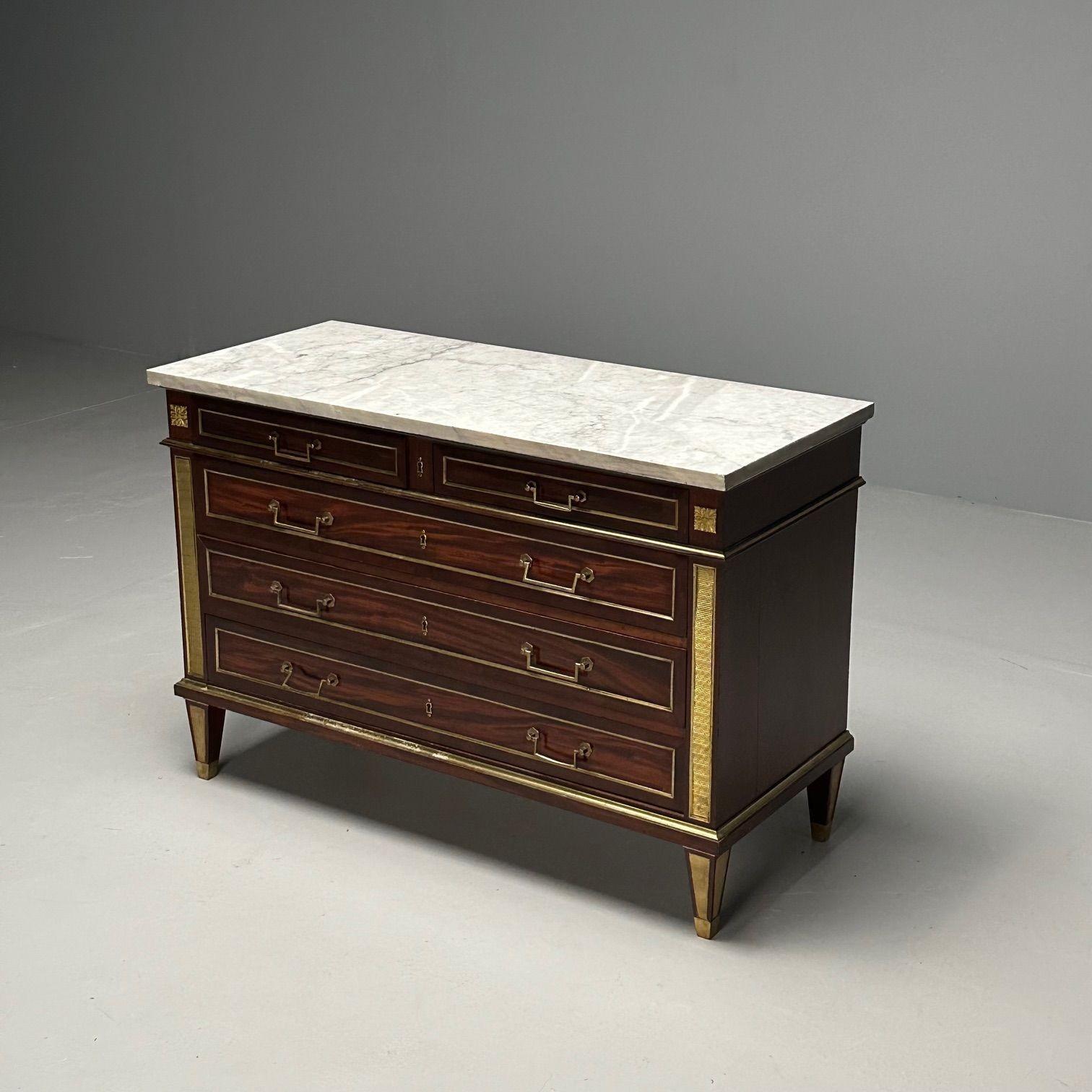 Bronze Russian Neoclassical, Louis XVI, Commode, Mahogany, Marble, France, 19th Century For Sale