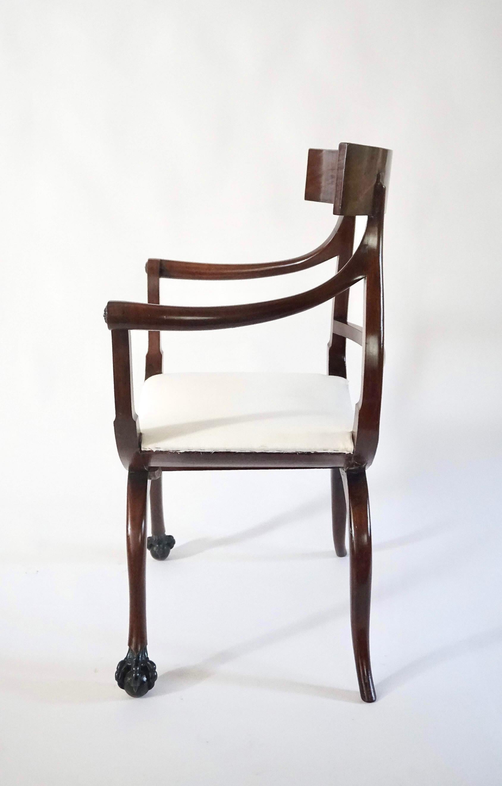 Metal Russian Neoclassical Mahogany Armchairs, Pair, circa 1800 For Sale