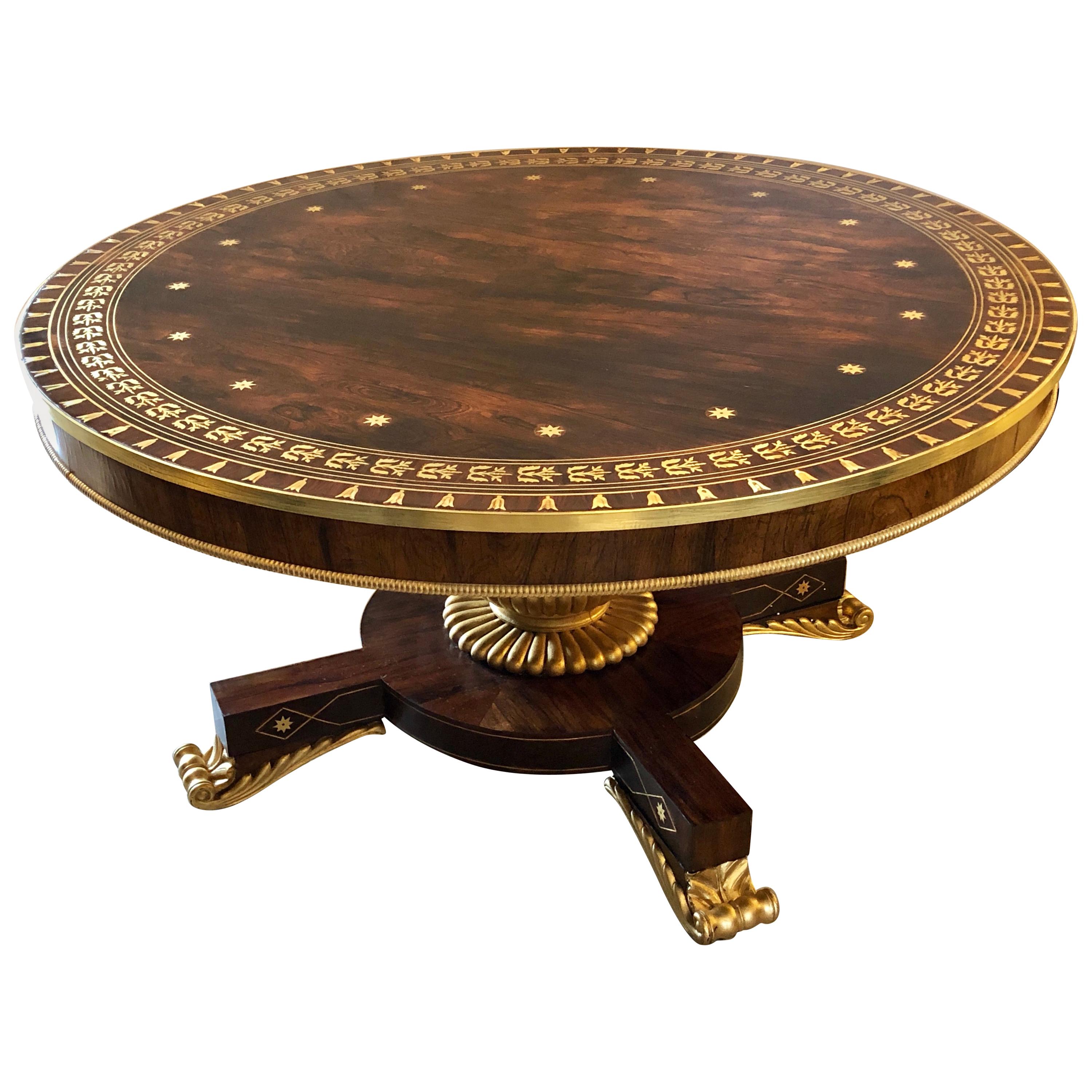 Russian Neoclassical, Rosewood, Brass Inlay, Tilt-Top Center Table, 19th Century
