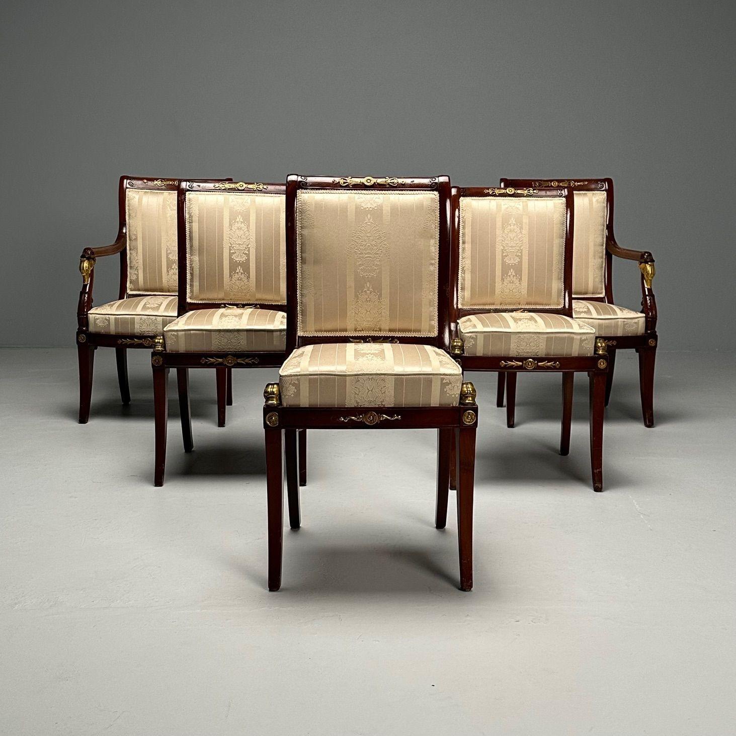 Russian Neoclassical, Six Dining Chairs, Mahogany, Bronze, Fabric, Sotheby's Provenance

A Set of Six Russian Neoclassical-Style, Gilt Bronze Mounted Mahogany Dining Chairs, 20th century. Commissions from a private residence by way of Sotheby's, New