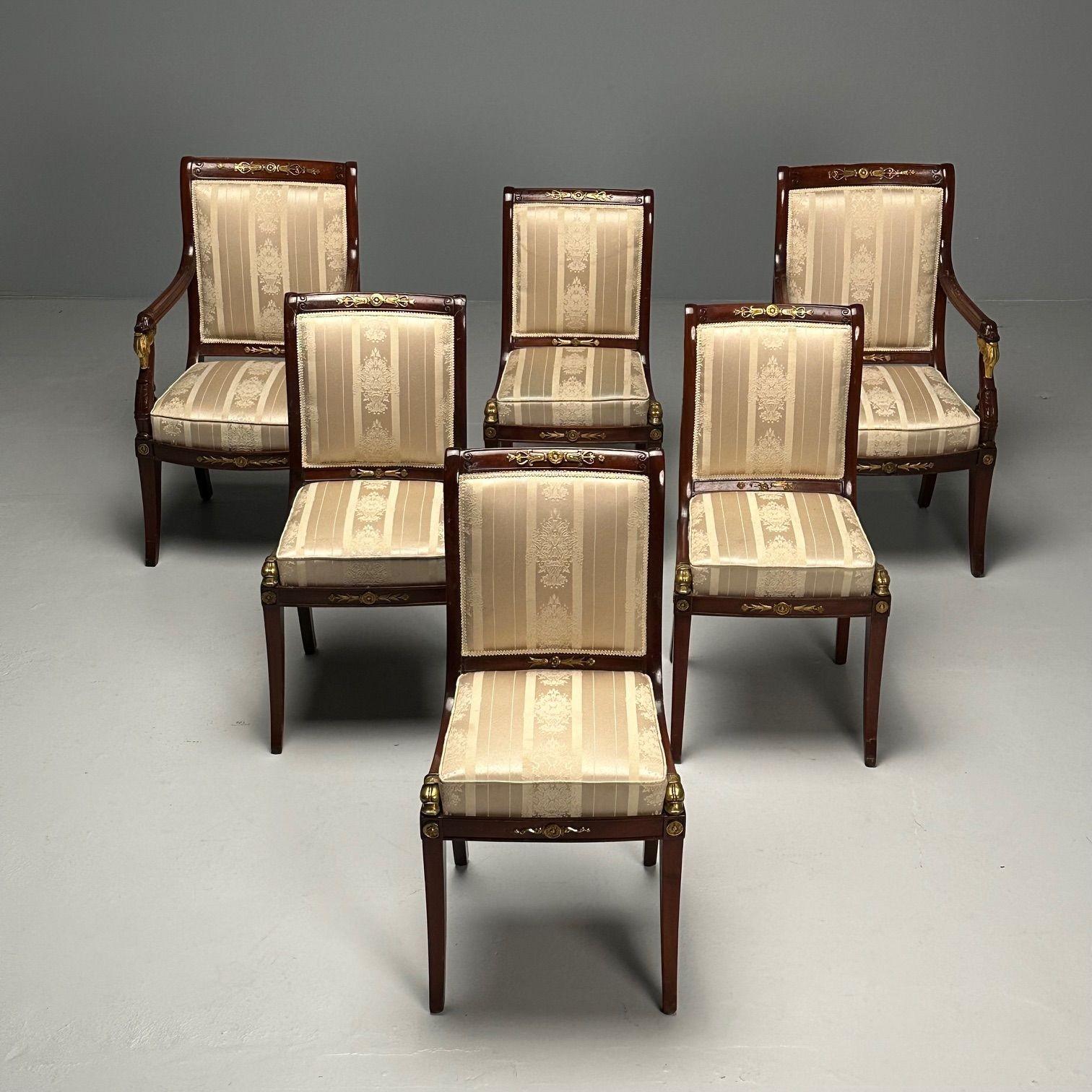 Russian Neoclassical, Six Dining Chairs, Mahogany, Bronze, Fabric, Sothebys Prov In Good Condition In Stamford, CT