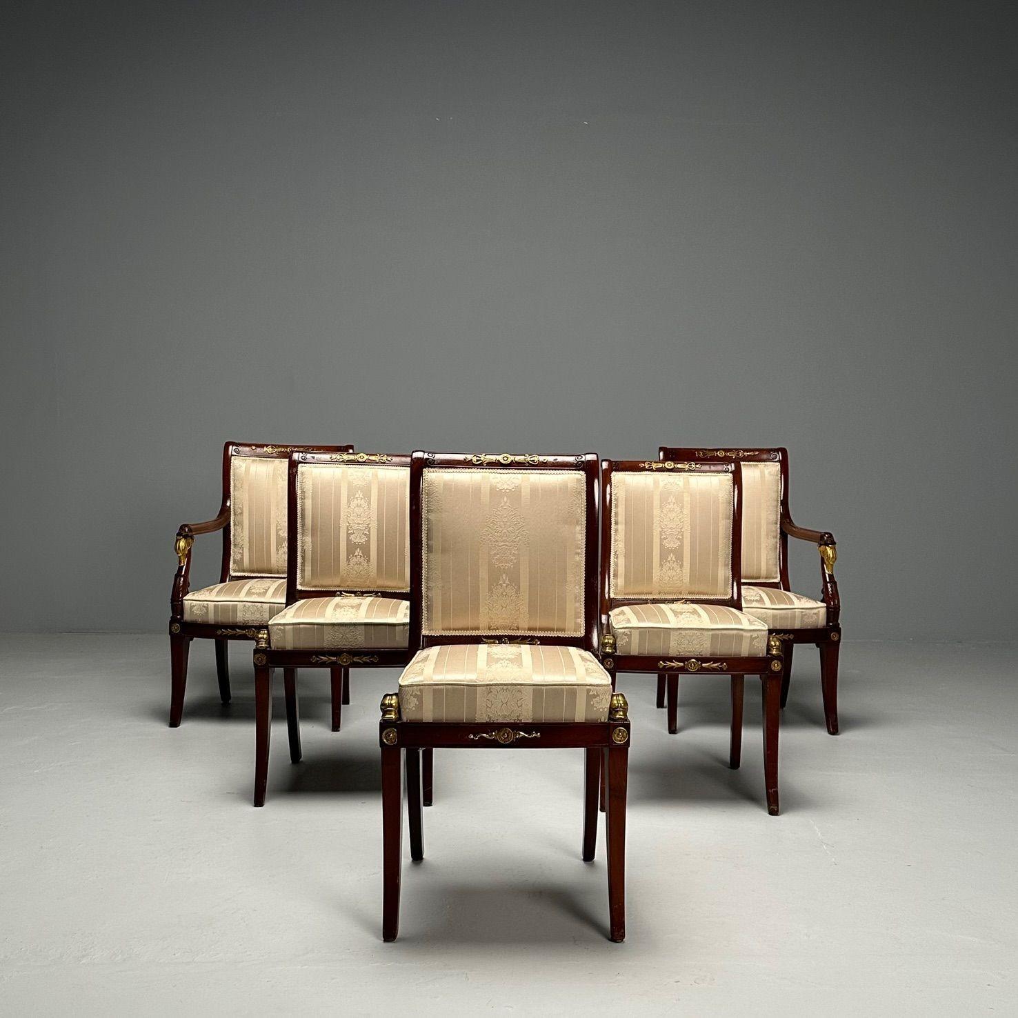 20th Century Russian Neoclassical, Six Dining Chairs, Mahogany, Bronze, Fabric, Sothebys Prov