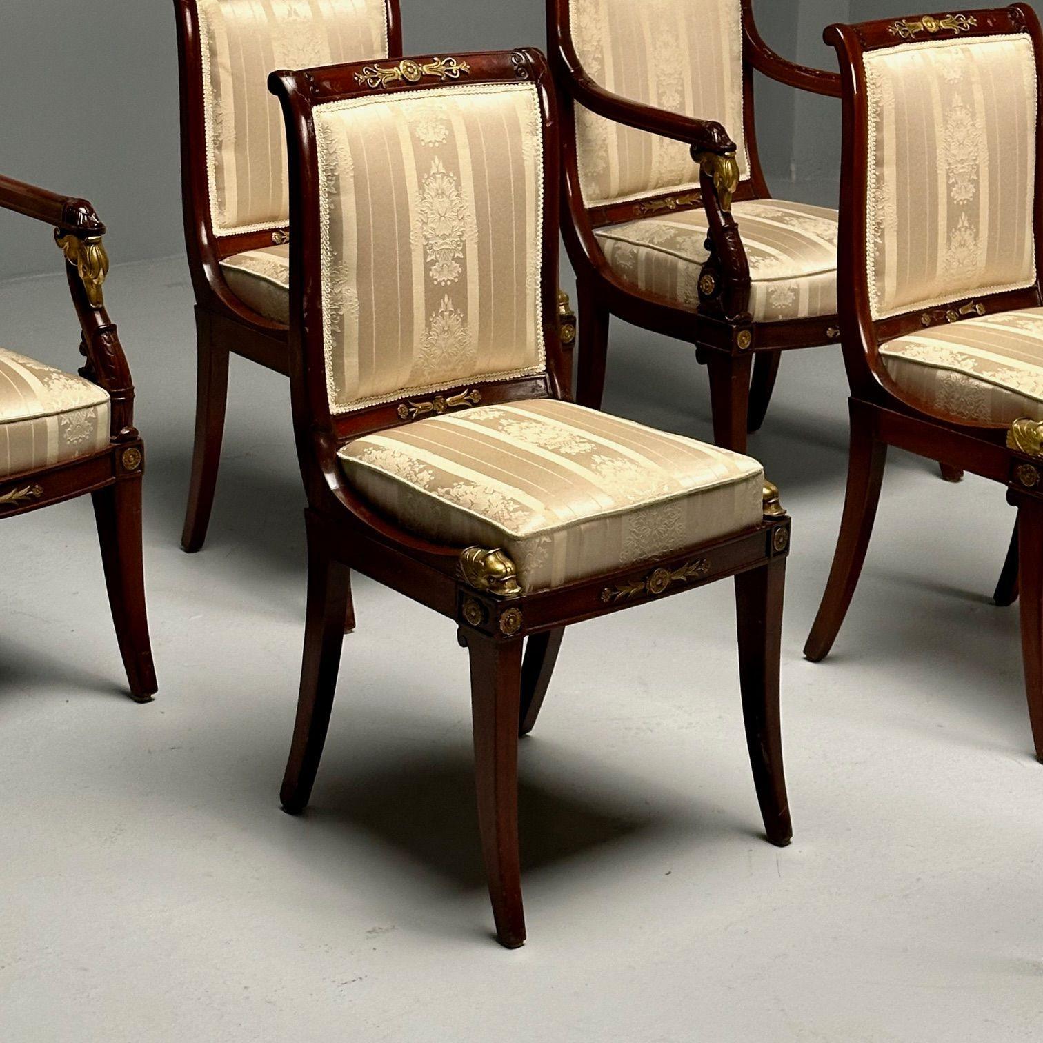 Russian Neoclassical, Six Dining Chairs, Mahogany, Bronze, Fabric, Sothebys Prov 1
