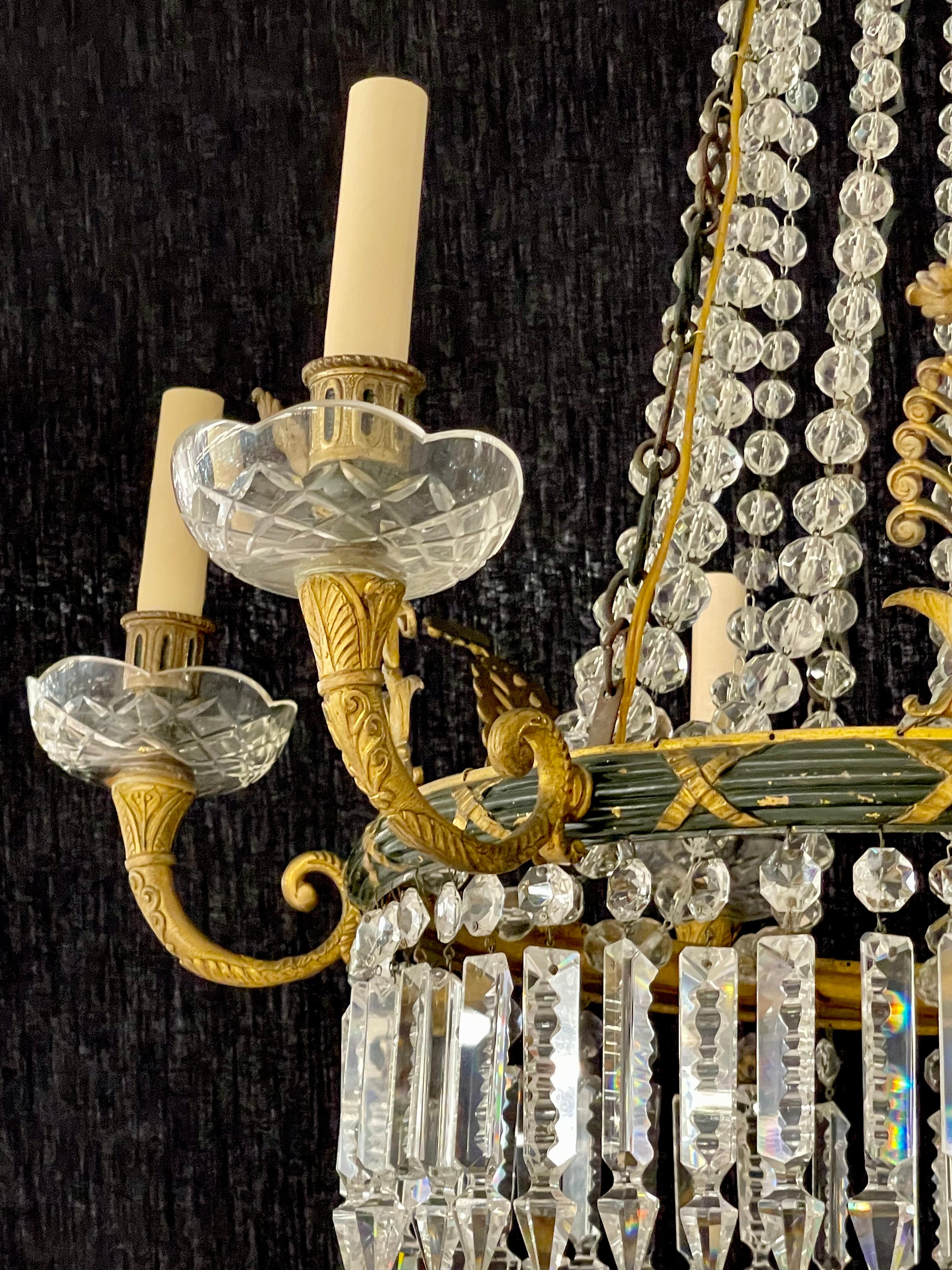 Russian Neoclassical Six Light Chandelier, Bronze and Crystal 2