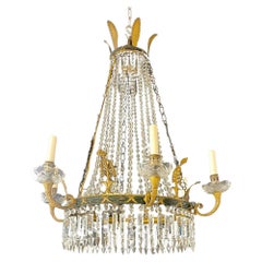 Russian Neoclassical Six Light Chandelier, Bronze and Crystal