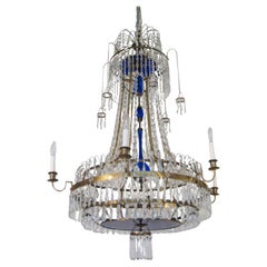 Lampadario russo neoclassico a sei luci in cristallo del 1800 circa