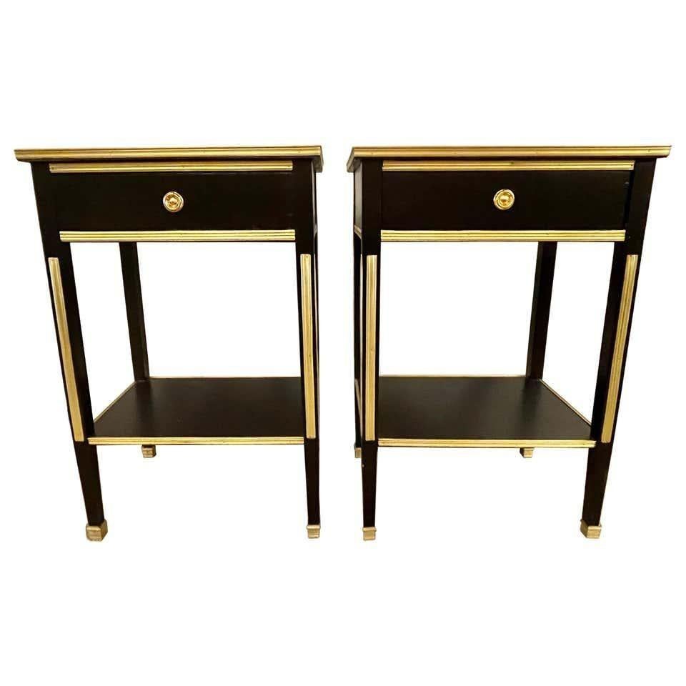 Russian Neoclassical Style Ebony Finish One Drawer Stands or End Tables, a Pair For Sale 7