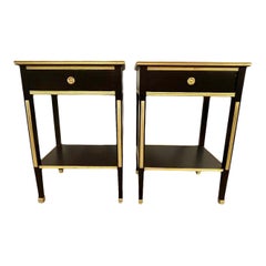 Russian Neoclassical Style Ebony Finish One Drawer Stands or End Tables, a Pair