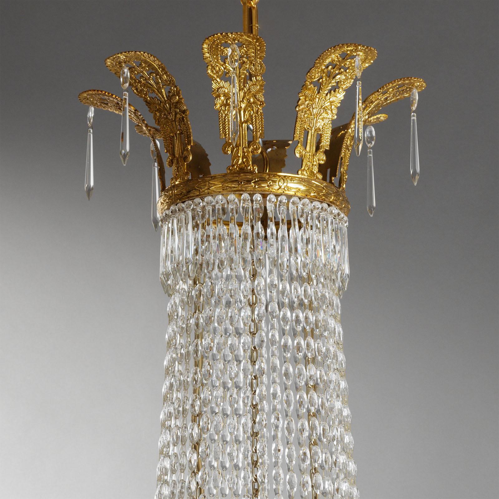 Contemporary Neoclassical Style Gilt Bronze and Crystal Chandelier by Gherardo Degli Albizzi For Sale