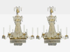 Russian Neoclassical Style, Monumental Chandeliers, Bronze, Crystal, 1960s