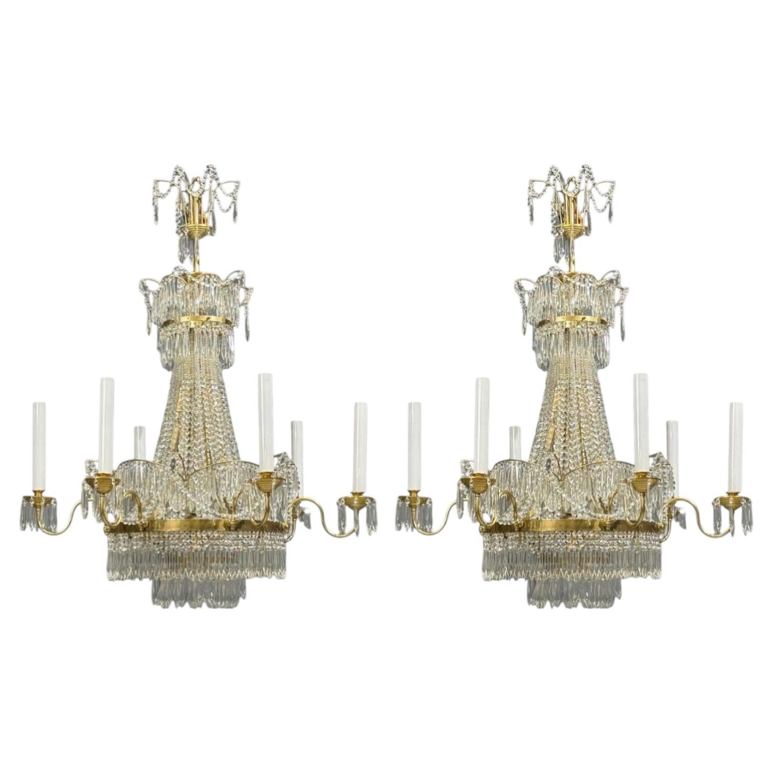 Russian Neoclassical Style, Monumental Chandeliers, Bronze, Crystal, 1960s