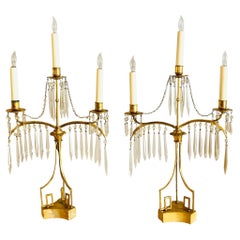 Russian Neoclassical, Table Lamps, Dore Bronze, Crystal, France, 19th C.