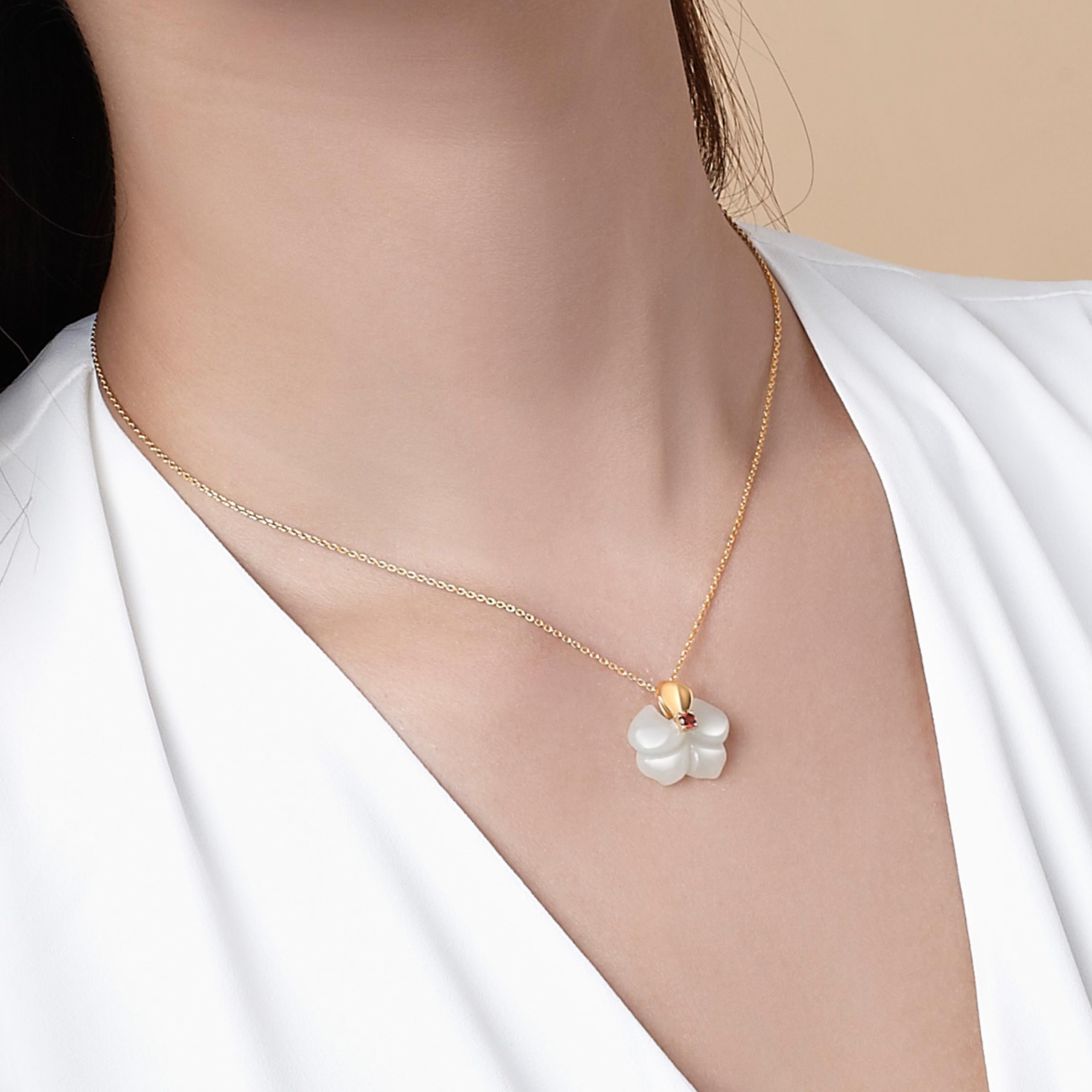 Russian Nephrite Orchid Garnet 14 Karat Yellow Gold Necklace Earrings Set 3