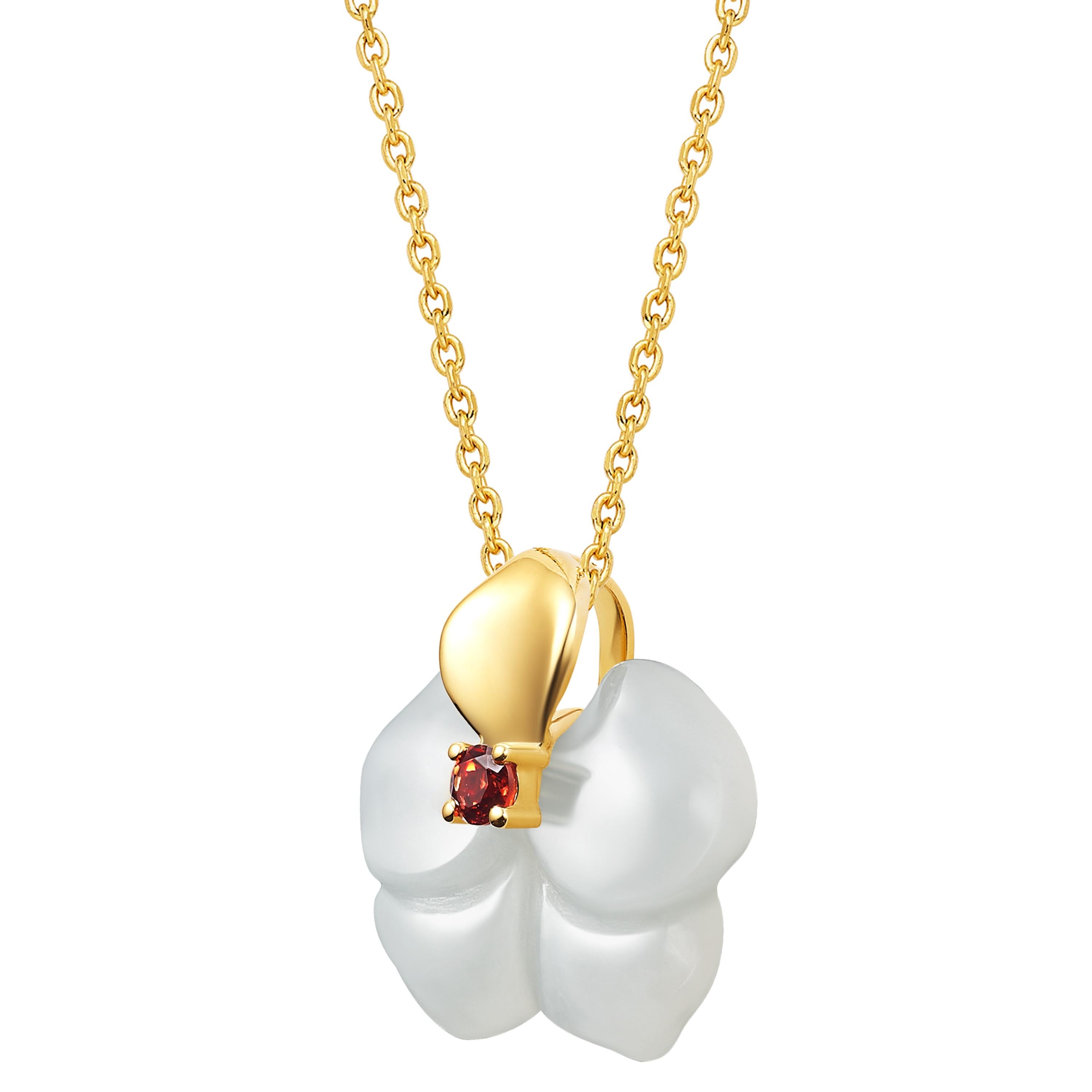 Russian Nephrite Orchid Garnet 14 Karat Yellow Gold Necklace Earrings Set 1