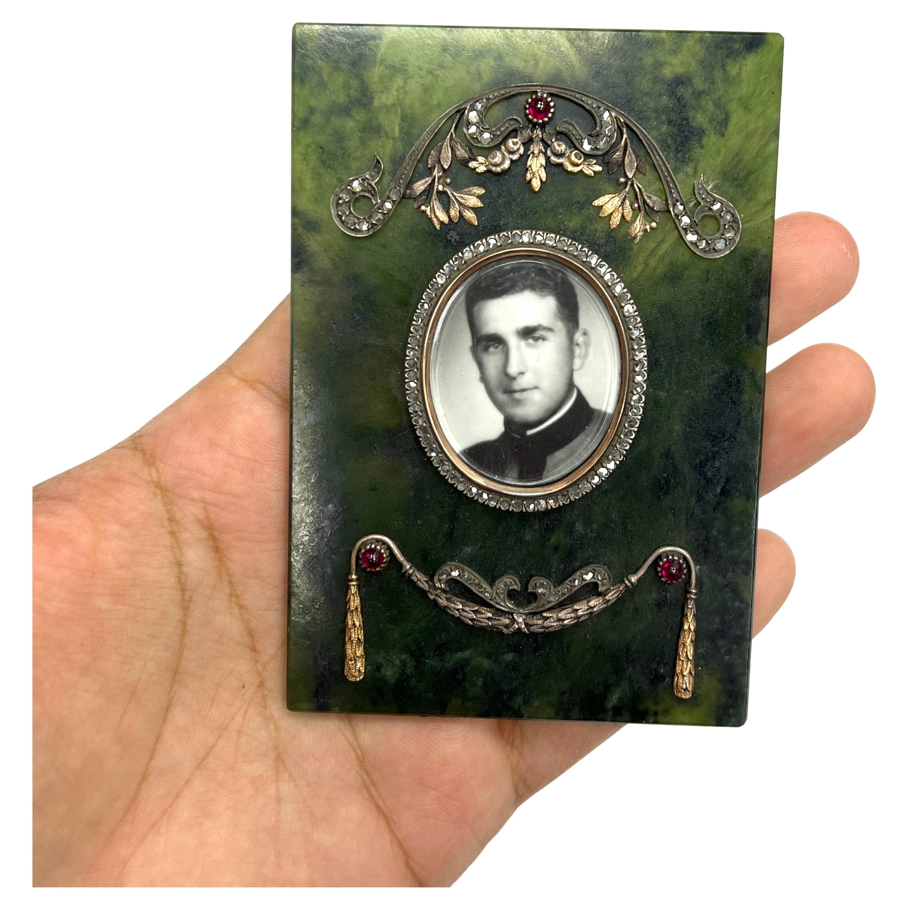 Russian Nephrite Silver & Gold Diamond Picture Frame