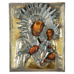Antique Russian Nicholas I silver icon of the Tikvin Mother of God, Moscow, 1837