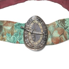 Russian Niello Silver Belt Buckle, Kavkaz 1869, 84 Zolotnik, on a Silk Belt