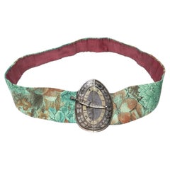 Russian Niello Silver Belt Buckle, Kavkaz 1869, 84 Zolotnik, on a Silk Belt