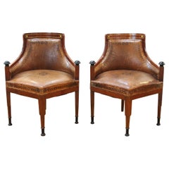 Russian or Baltic Empire Desk or Corner Chairs With Stenciled Leather Seats