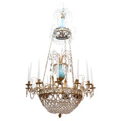 Russian or Swedish Empire  Crystal, Turquoise Glass and  Gilt Bronze Chandelier
