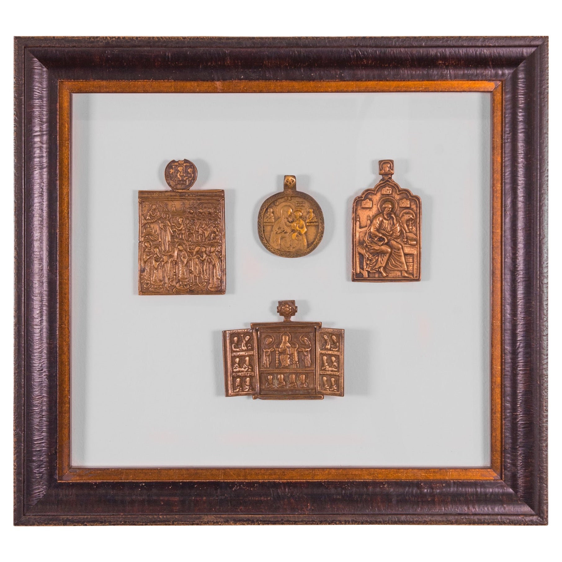 Icônes de voyage orthodoxes russes en bronze, 18e siècle