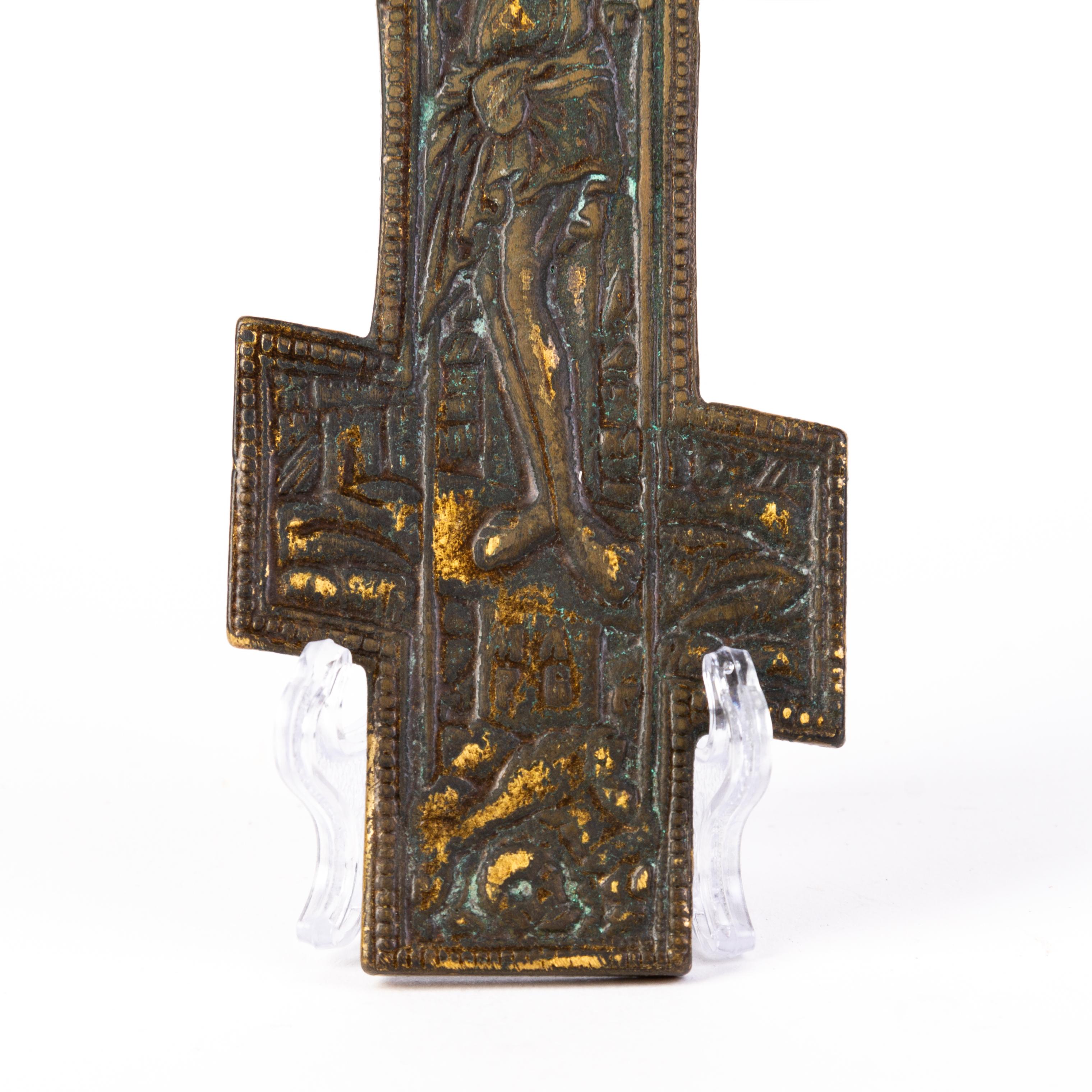 Russian Orthodox Gilded Bronze Cross Icon 19th Century In Good Condition In Nottingham, GB