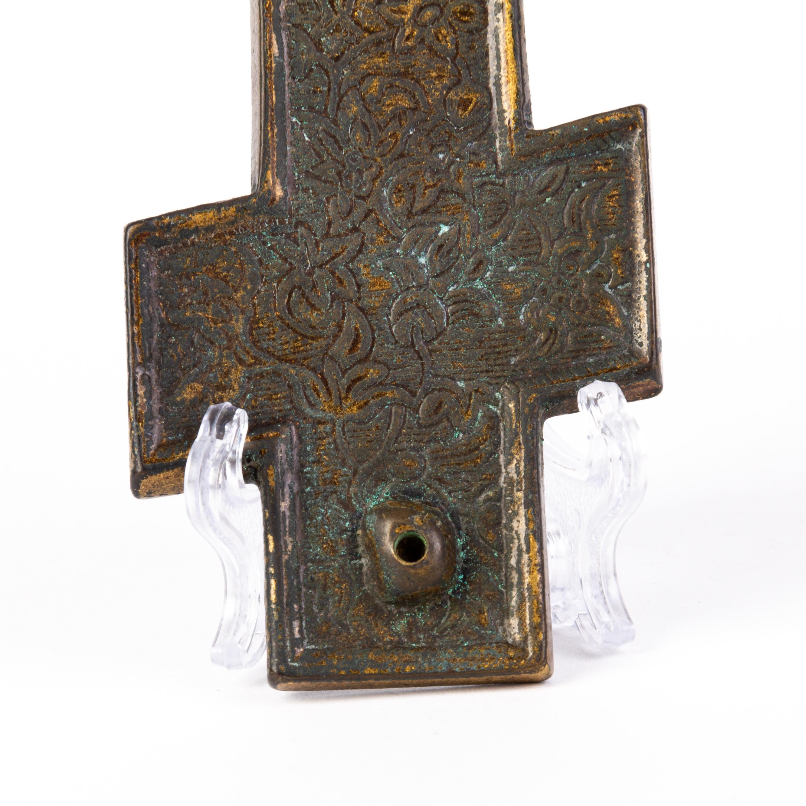 Russian Orthodox Gilded Bronze Cross Icon 19th Century 4