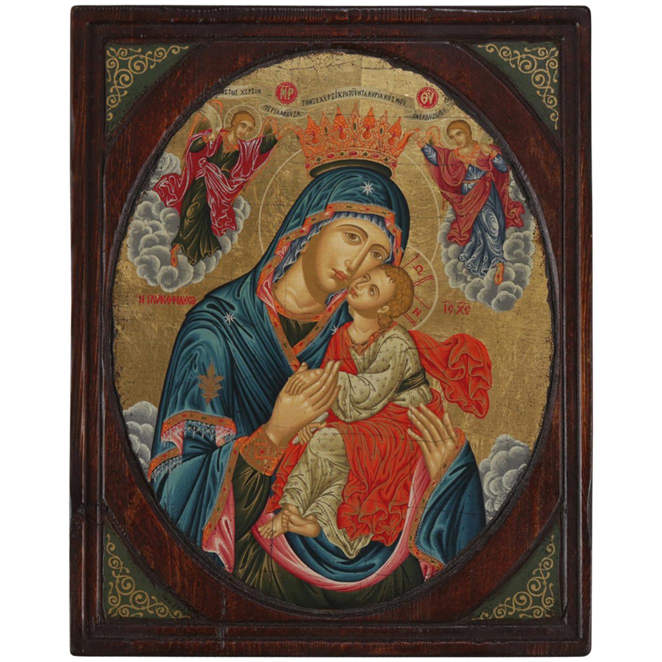 Russian Orthodox Icon, Mother Mary with Christ Child, 20th Century