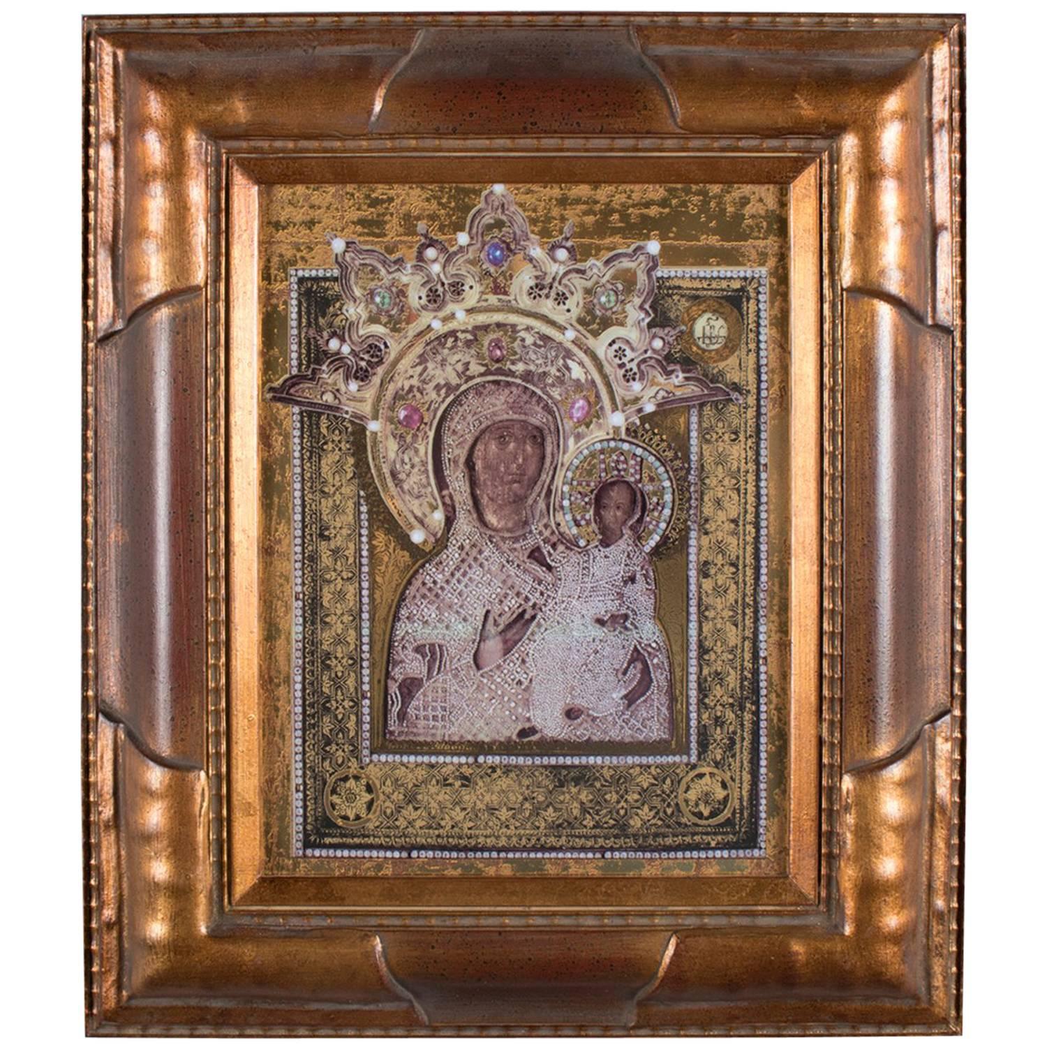 Russian Orthodox Icon Mother of God Gilded Print on Leander Porcelain