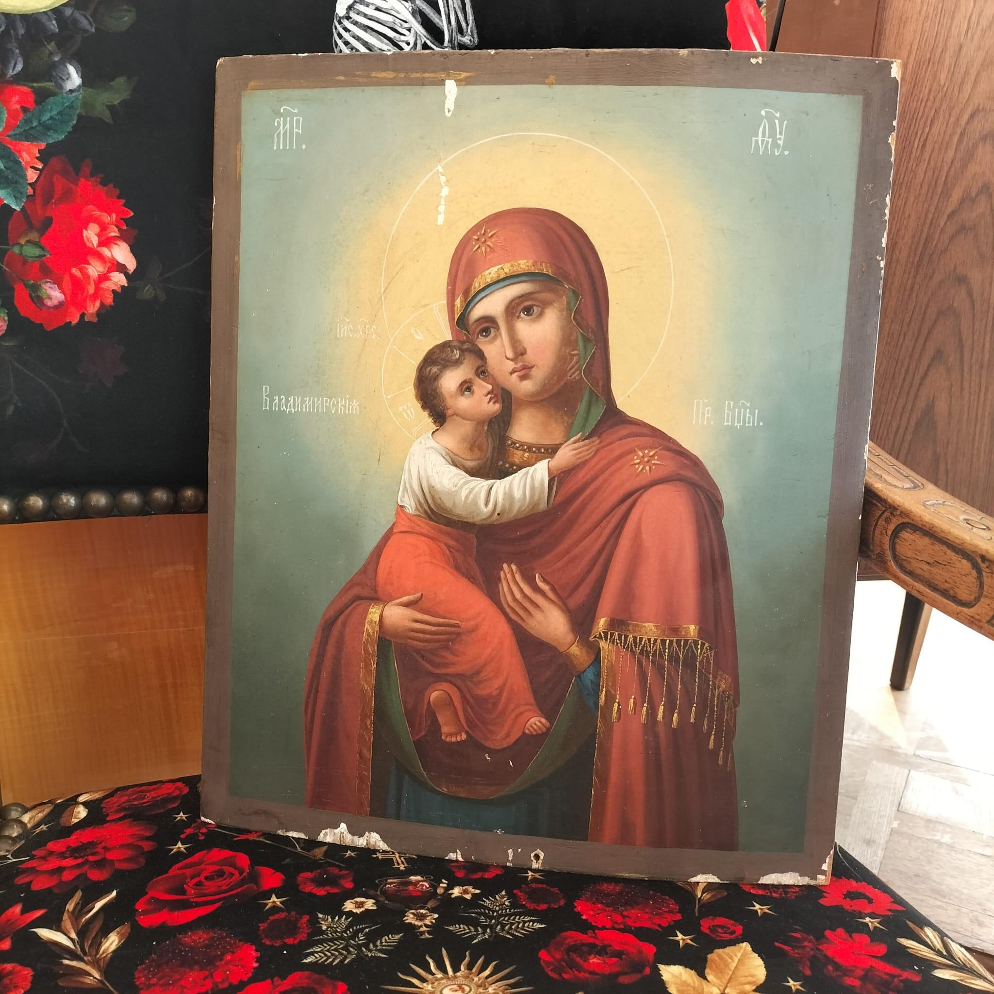Russian Orthodox Icon of Virgin Mary and Christ Child, 19th Century, Russia. 6