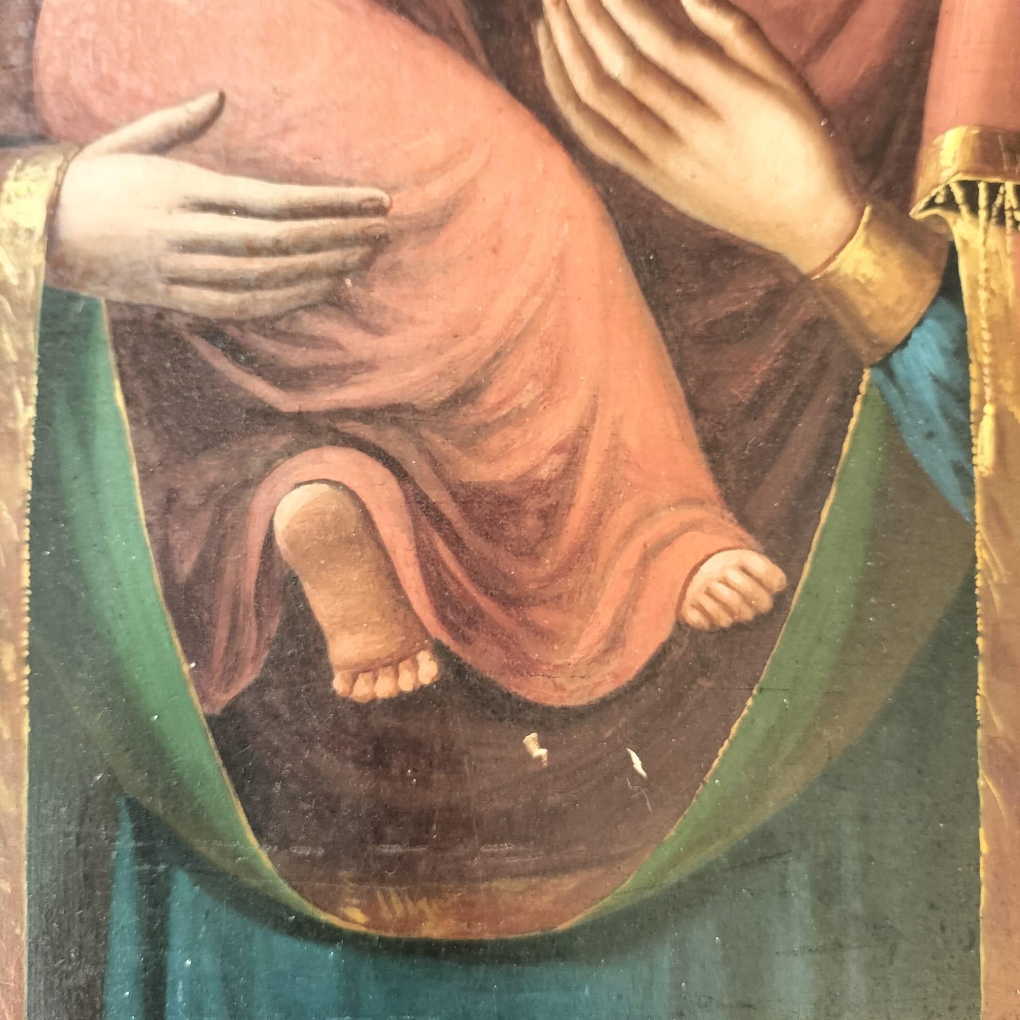 Wood Russian Orthodox Icon of Virgin Mary and Christ Child, 19th Century, Russia.