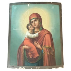 Russian Orthodox Icon of Virgin Mary and Christ Child, 19th Century, Russia.