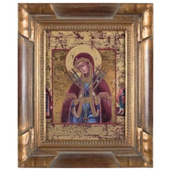 Russian Orthodox Icon Our Lady of Sorrows Gilt Print on Leander Porcelain