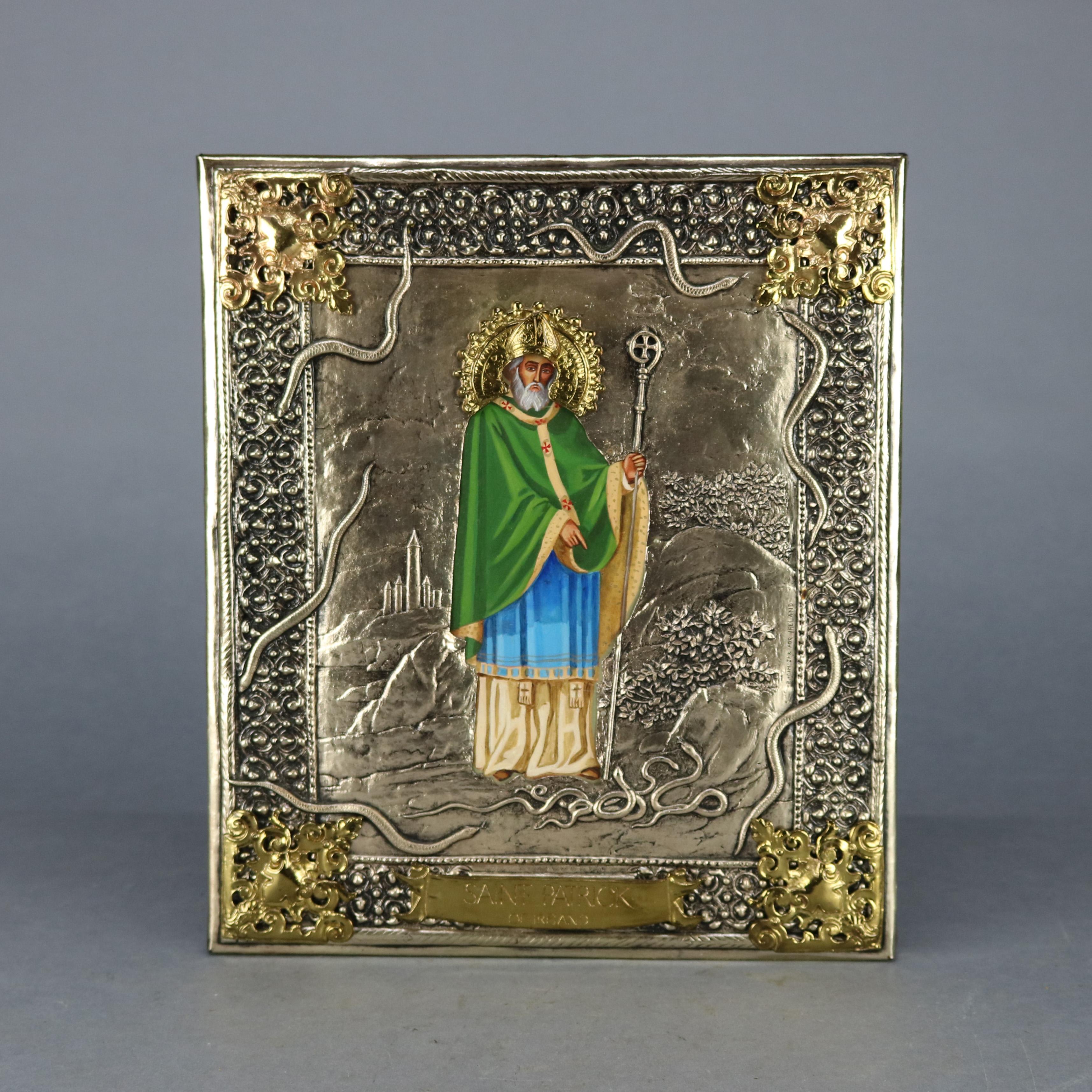 Cast Russian Orthodox Icon, Saint Patrick of Ireland with Mixed Metal Riza