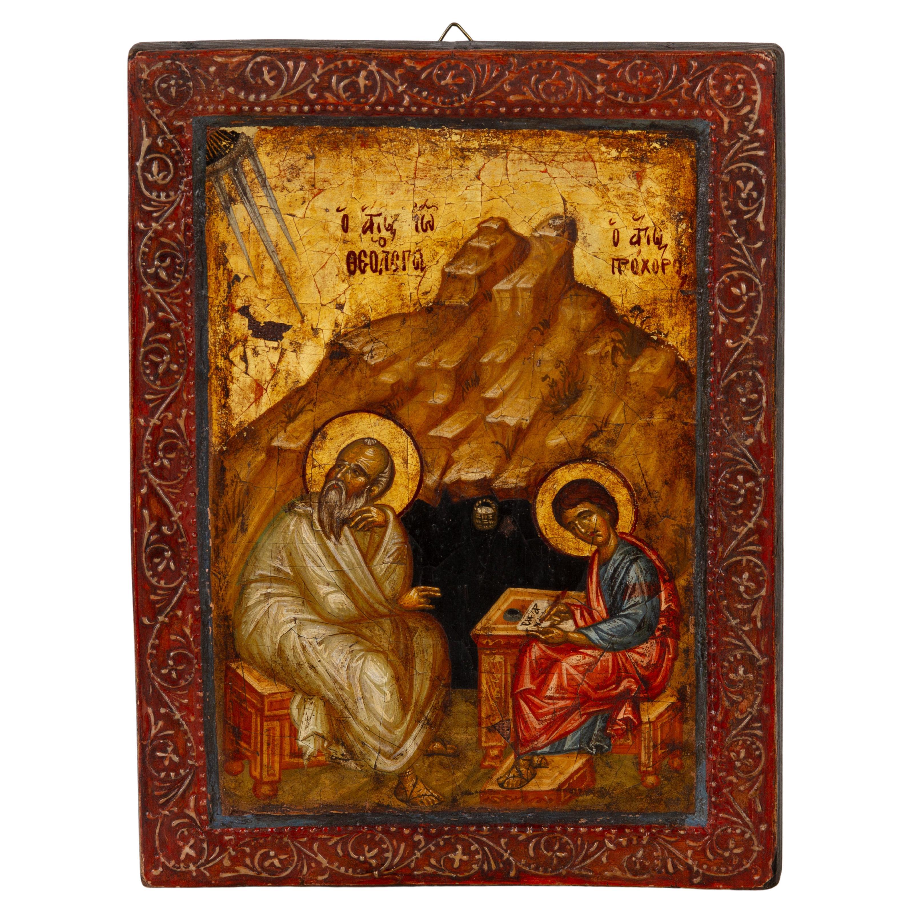 Russian Orthodox Religious Polychrome Icon 19th Century 