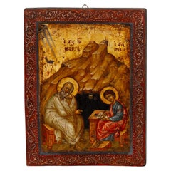 Russian Orthodox Religious Polychrome Icon 19th Century 